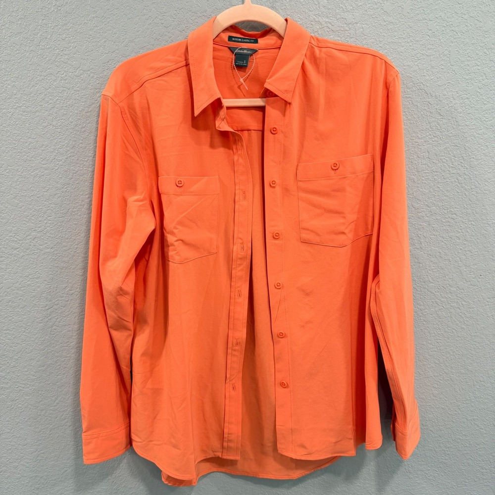 Eddie Bauer Womens Small Orange Modern Classic Fit Long Sleeve Hiking Shirt